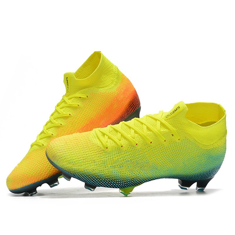 Popular Green football shoes outdoor training fustsal FG spikes High ankle soccer cleats mens sport shoes
