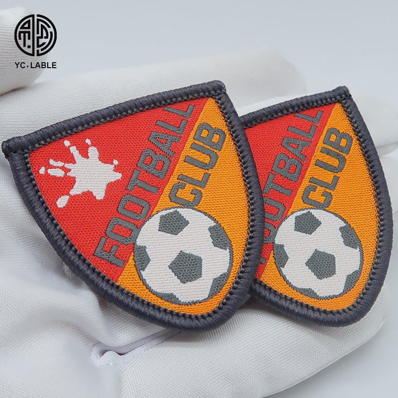 factory custom colorful sew-on woven label football patches for soccer jersey