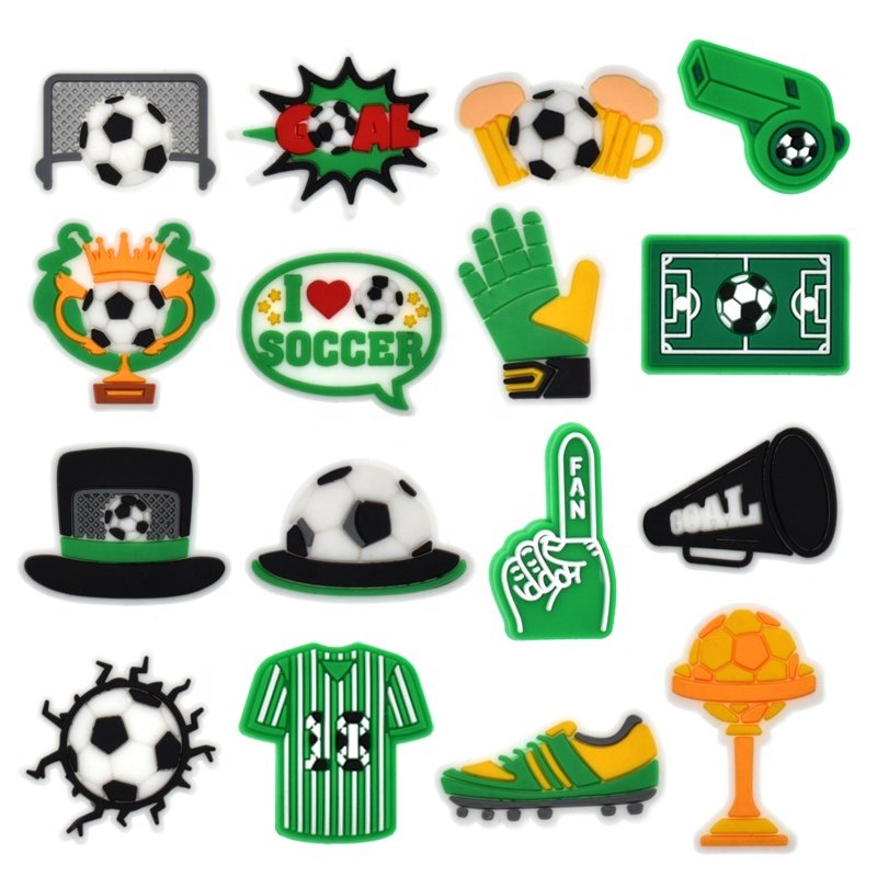 Wholesale PVC Rubber Men Boys Sneaker Ornaments Soft PVC Bracelet Decorations Shoe Charm Sports Themed Soccer Teams Shoe Charms