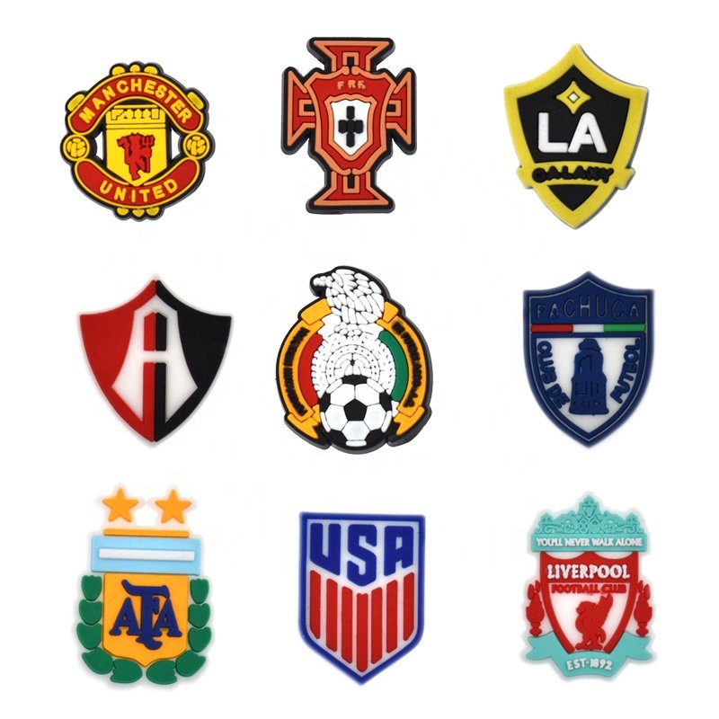 Wholesale PVC Rubber Men Boys Sneaker Ornaments Soft PVC Bracelet Decorations Shoe Charm Sports Themed Soccer Teams Shoe Charms