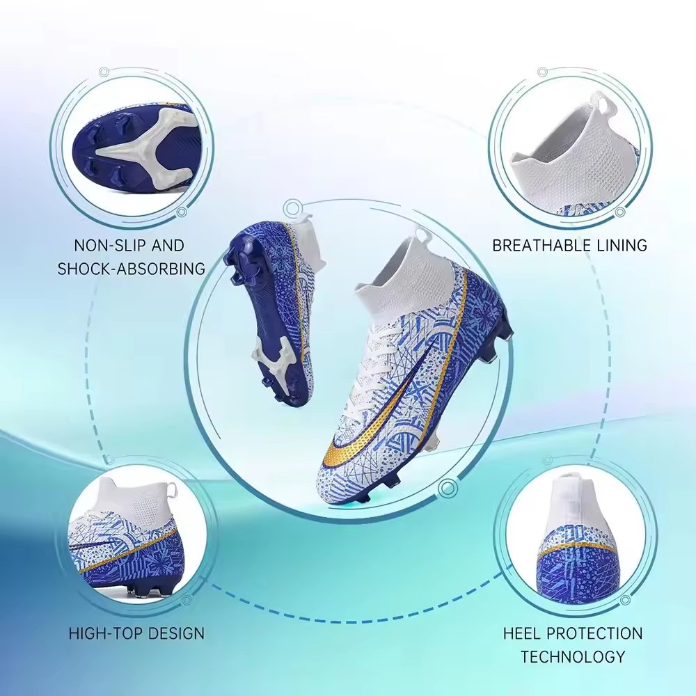 High Quality Famous Brand Football Boots High Ankle Soccer Shoes/Cleats for Men Summer/Winter Fashion Wh