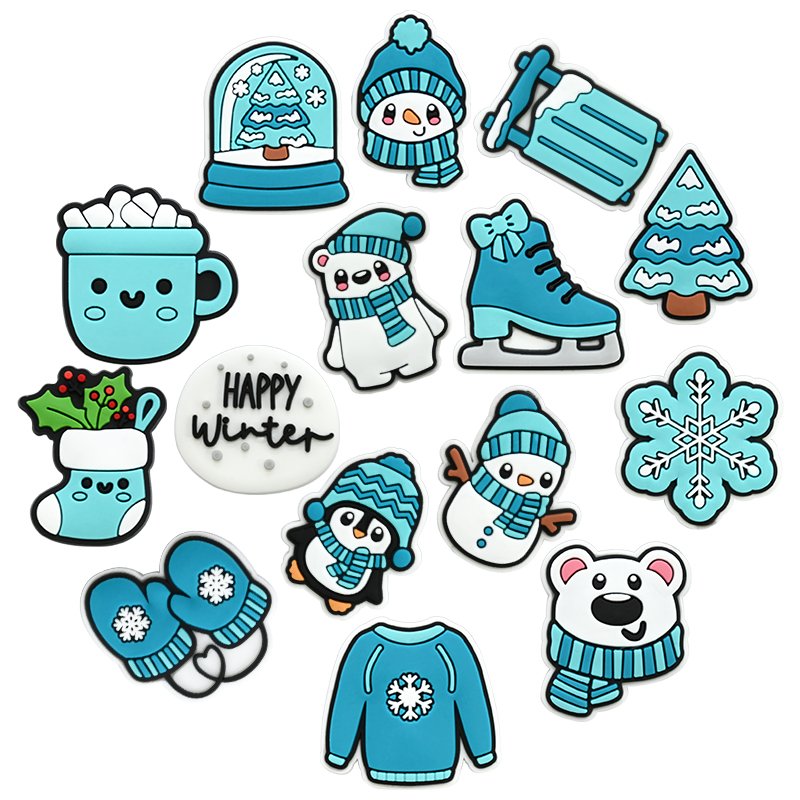 Wholesale Winter Theme Snowflake Glove Snowman PVC Shoe Charms Christmas shoe decoration charms for shoe