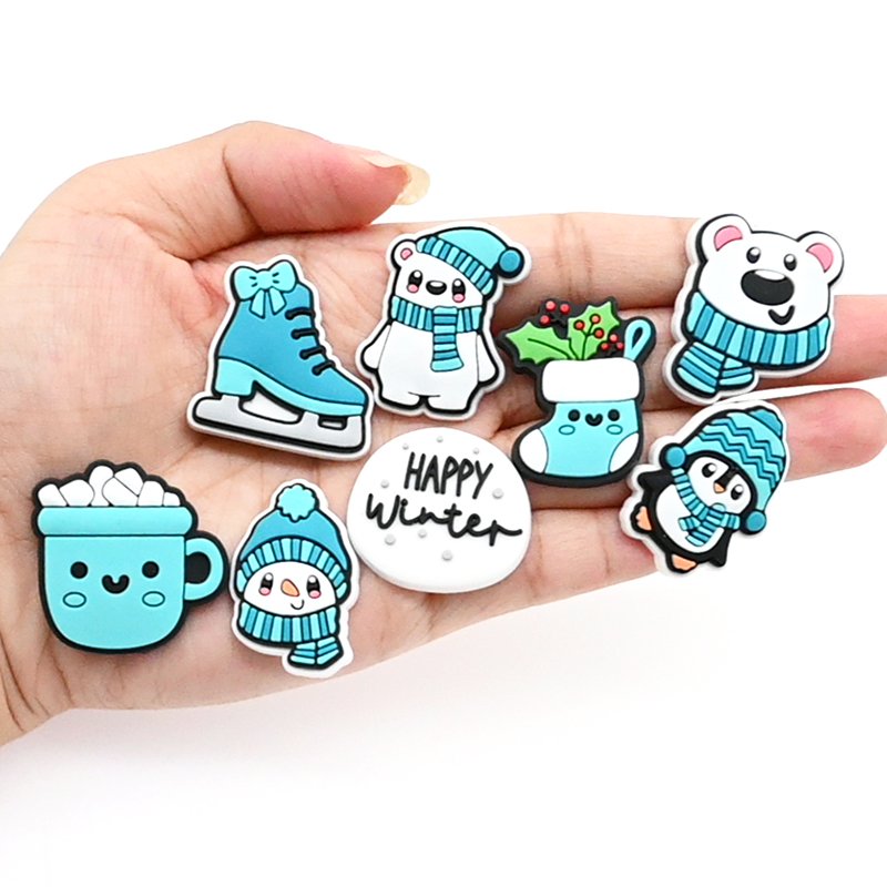 Wholesale Winter Theme Snowflake Glove Snowman PVC Shoe Charms Christmas shoe decoration charms for shoe
