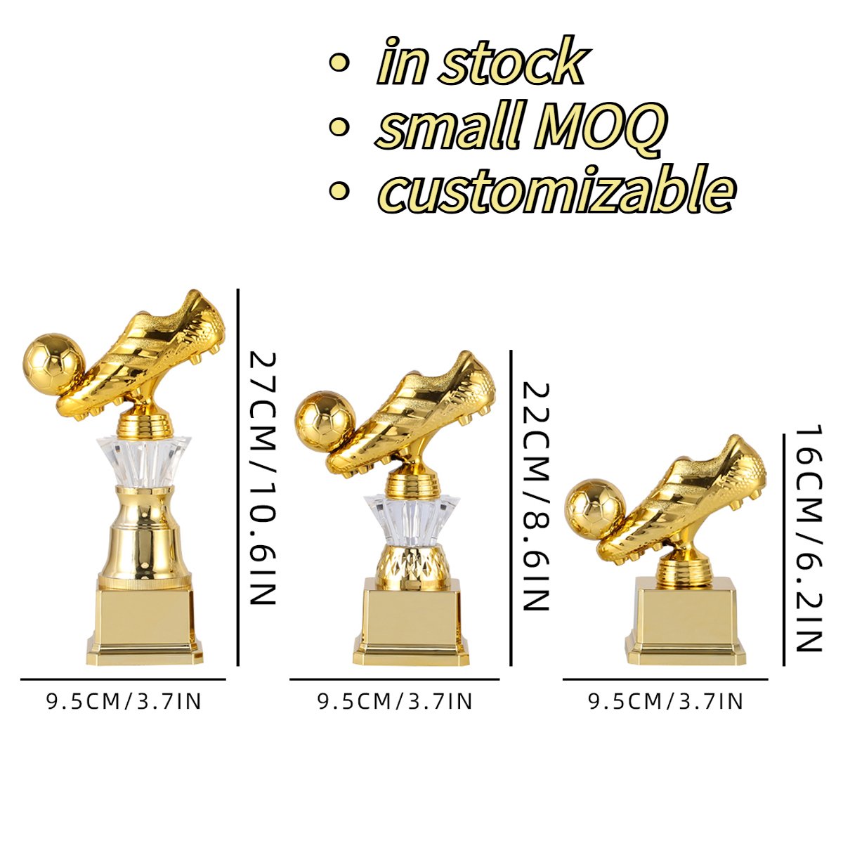 Custom Soccer Trophy Cup with Football Boots Figure Statue for Golden Shoe Award Champion League Sports Events