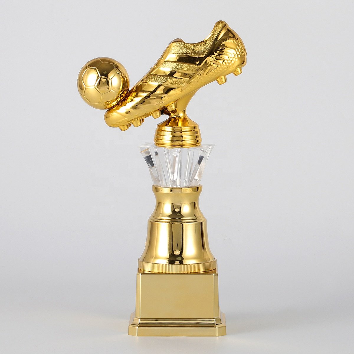 Custom Soccer Trophy Cup with Football Boots Figure Statue for Golden Shoe Award Champion League Sports Events