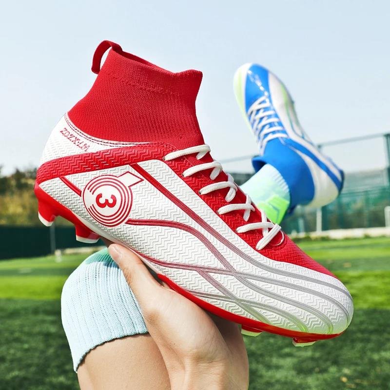 Kid's Football Boots Men's High-Top Soccer Shoes Boys Anti-Slip Grass Training Soccer Cleats High Quality FG/TF Boots Size 31-48