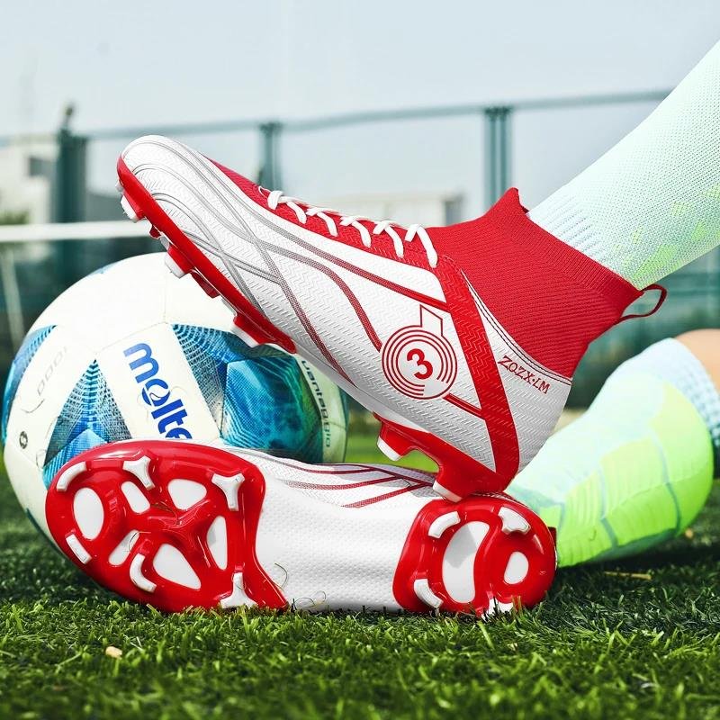 Kid's Football Boots Men's High-Top Soccer Shoes Boys Anti-Slip Grass Training Soccer Cleats High Quality FG/TF Boots Size 31-48
