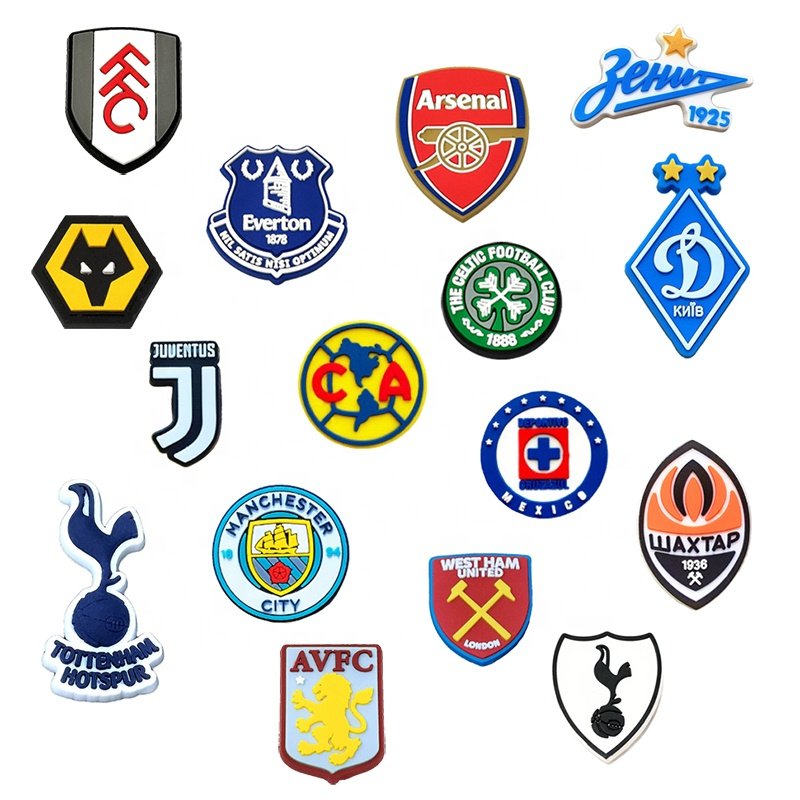 Popular PVC European Football Accessories Club Association Charm Shoe Decorations Football Soccer Shoe Charms For European Club