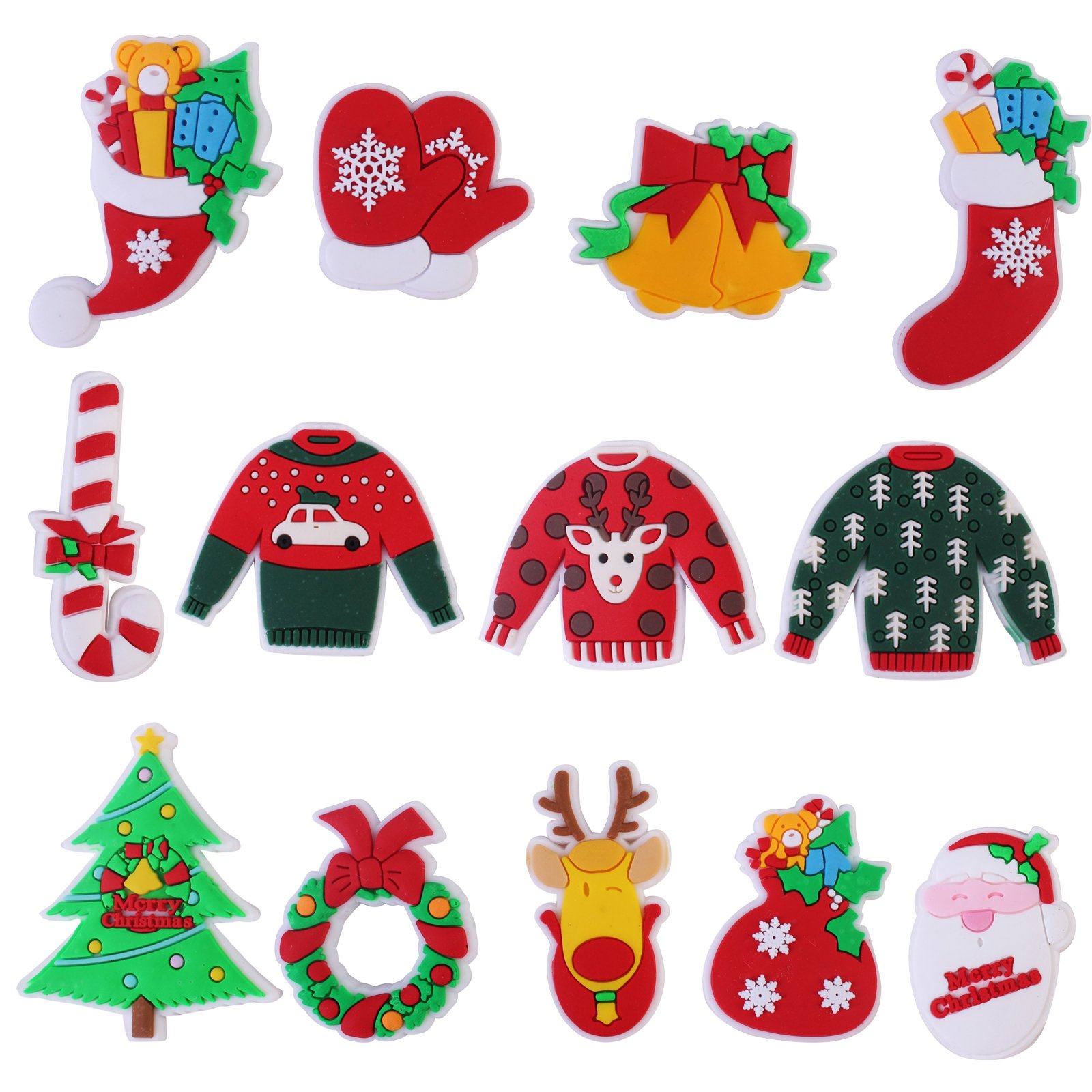 2024 New Arrival Wholesale PVC Cute Santa Christmas Shoe Charms Sweater Elk Socks Bell Custom Logo Shoe Charms Decorations