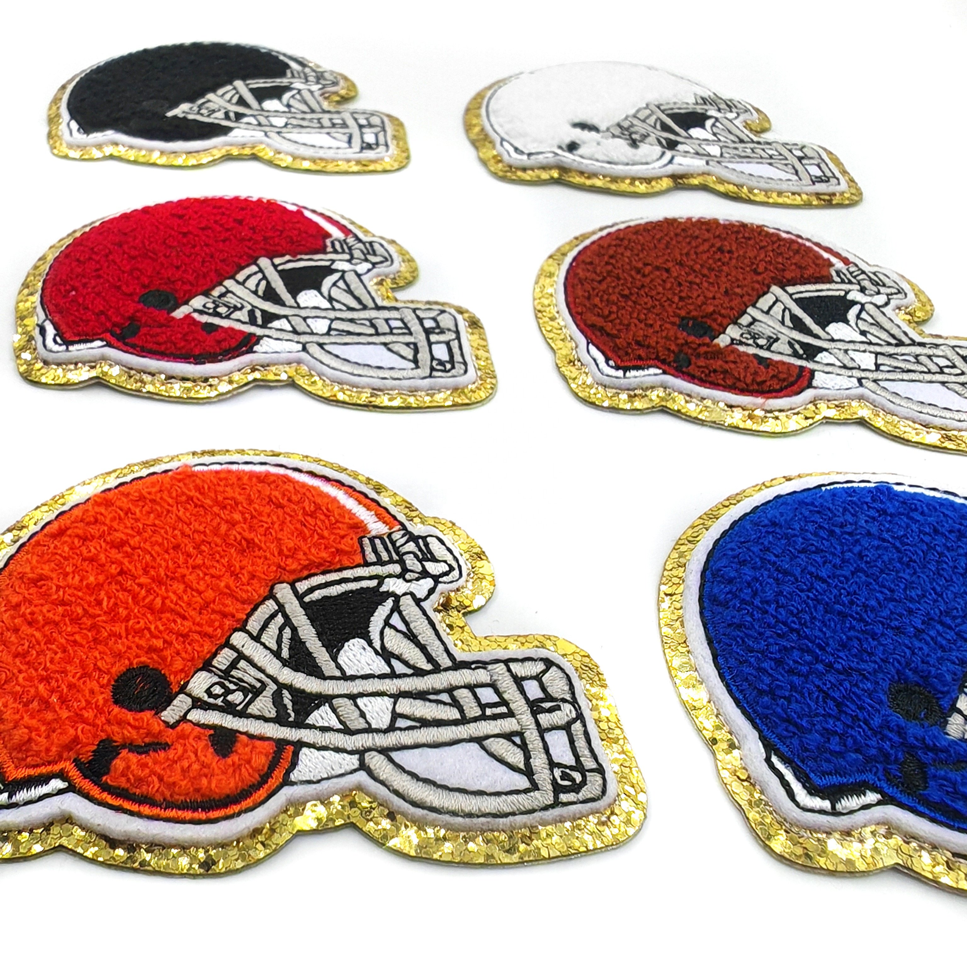 Football helmet chenille glitter self-adhesive iron-on american soccer patch helmet patch