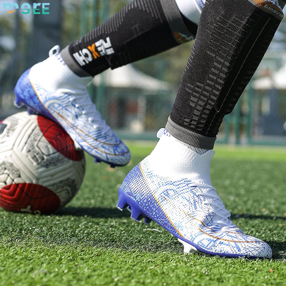 SeeMore Soccer Shoes Cleats High-Top Breathable Athletic Sneaker AG/FG Professional Training Turf Football Boots