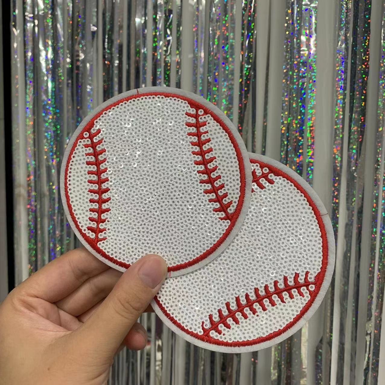 Iron on sequin bling soccer baseball softball patch Trucker hat sweatshirt sequin patch
