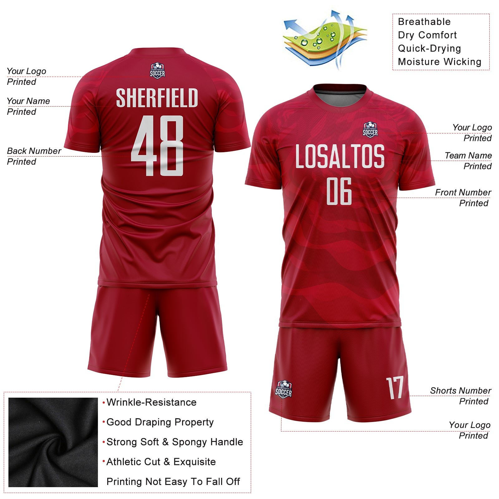 Men's Soccer wear Customized Logo Personalized Design Solid Color Jersey Sportswear Soccer Uniform Wholesale Rate OEM Breathable