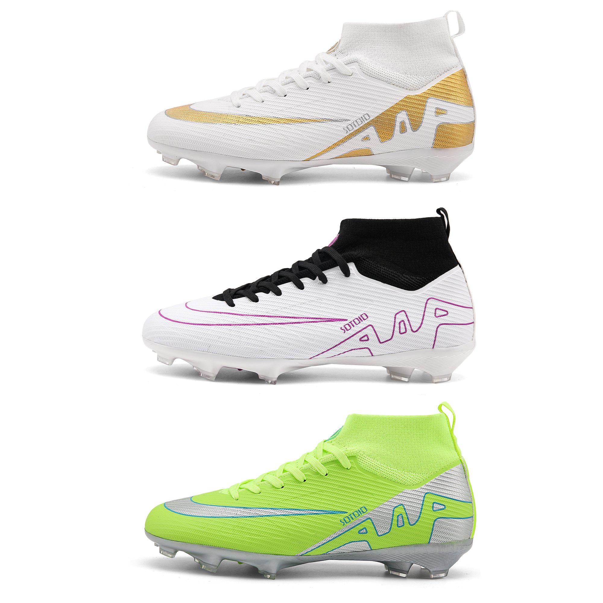 Manufacture Black Oem Futsal Indoor High-Top Highly Embossed Professional Football Shoes Soccer for Men