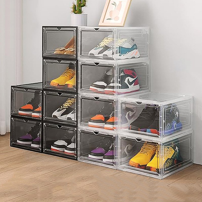 Thicken & Sturdy Clear Shoe Storage Box w/ Magnetic Door Large Foldable Stackable Sneakers Organizer Display Rack