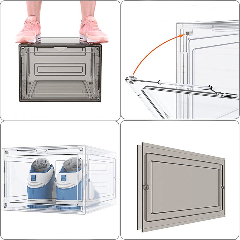 Thicken & Sturdy Clear Shoe Storage Box w/ Magnetic Door Large Foldable Stackable Sneakers Organizer Display Rack