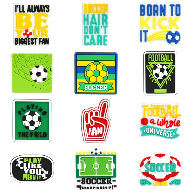 New Sports Team Soft PVC Rubber Shoe Decoration Pins Clog Charms Football Soccer Woman Player Shoe Charms For Kids Sport Fans