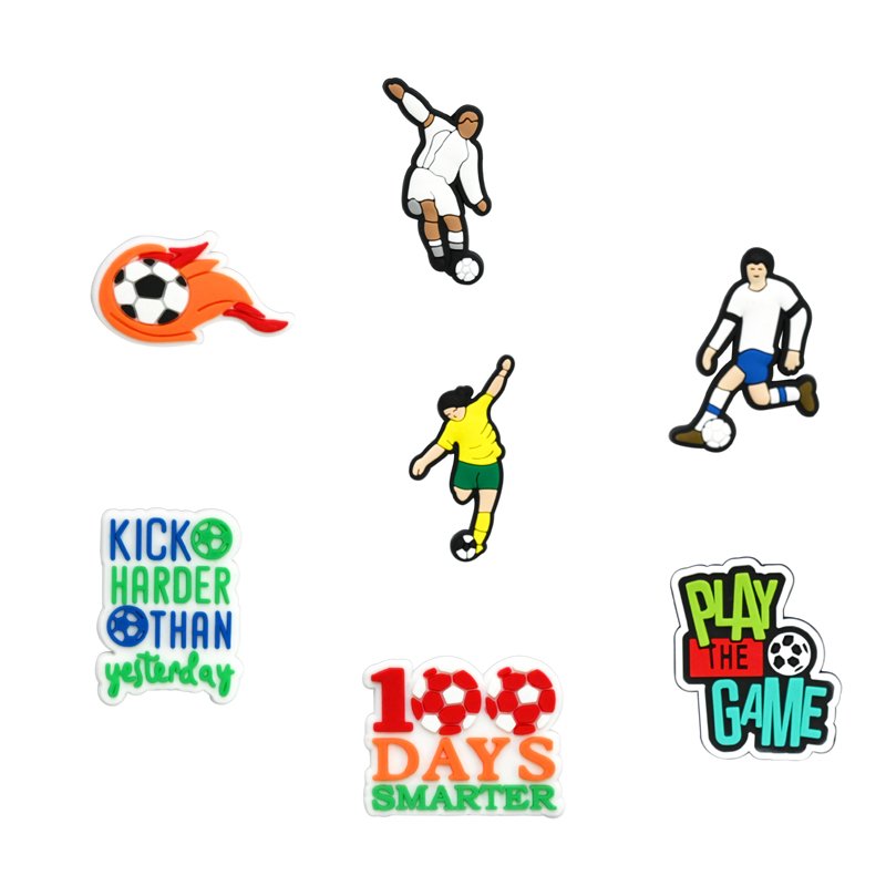 New Sports Team Soft PVC Rubber Shoe Decoration Pins Clog Charms Football Soccer Woman Player Shoe Charms For Kids Sport Fans