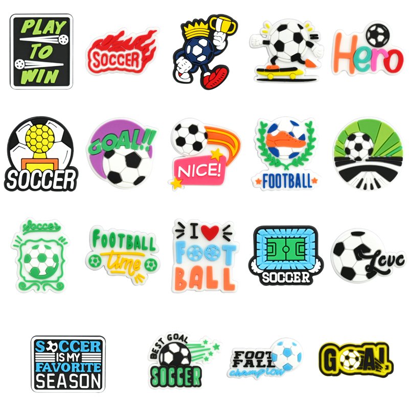 New Sports Team Soft PVC Rubber Shoe Decoration Pins Clog Charms Football Soccer Woman Player Shoe Charms For Kids Sport Fans