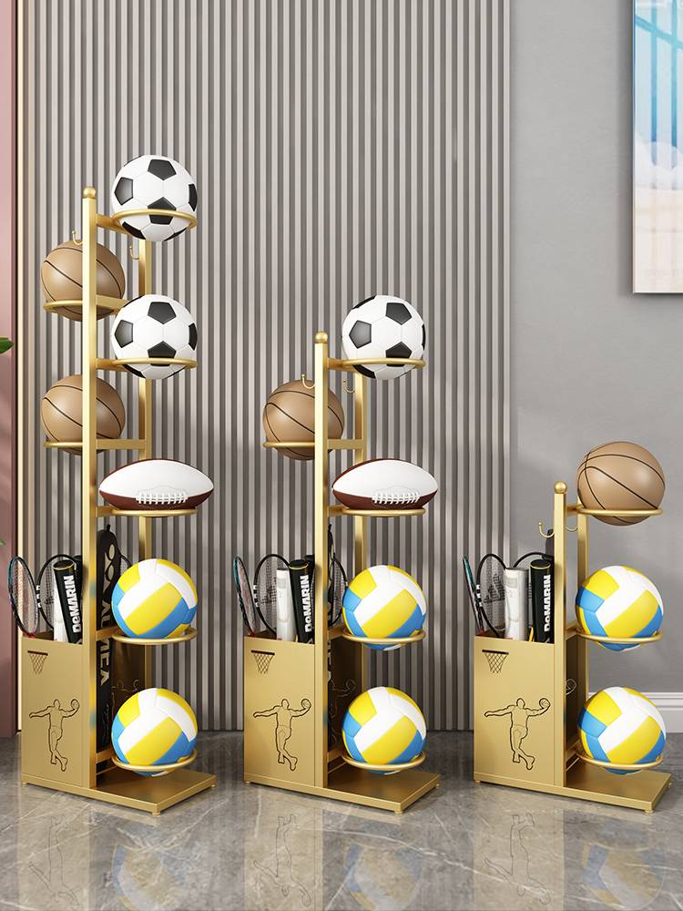Household basketball storage shelf football volleyball sorting the badminton racket collection basket for children's ball placing the rack