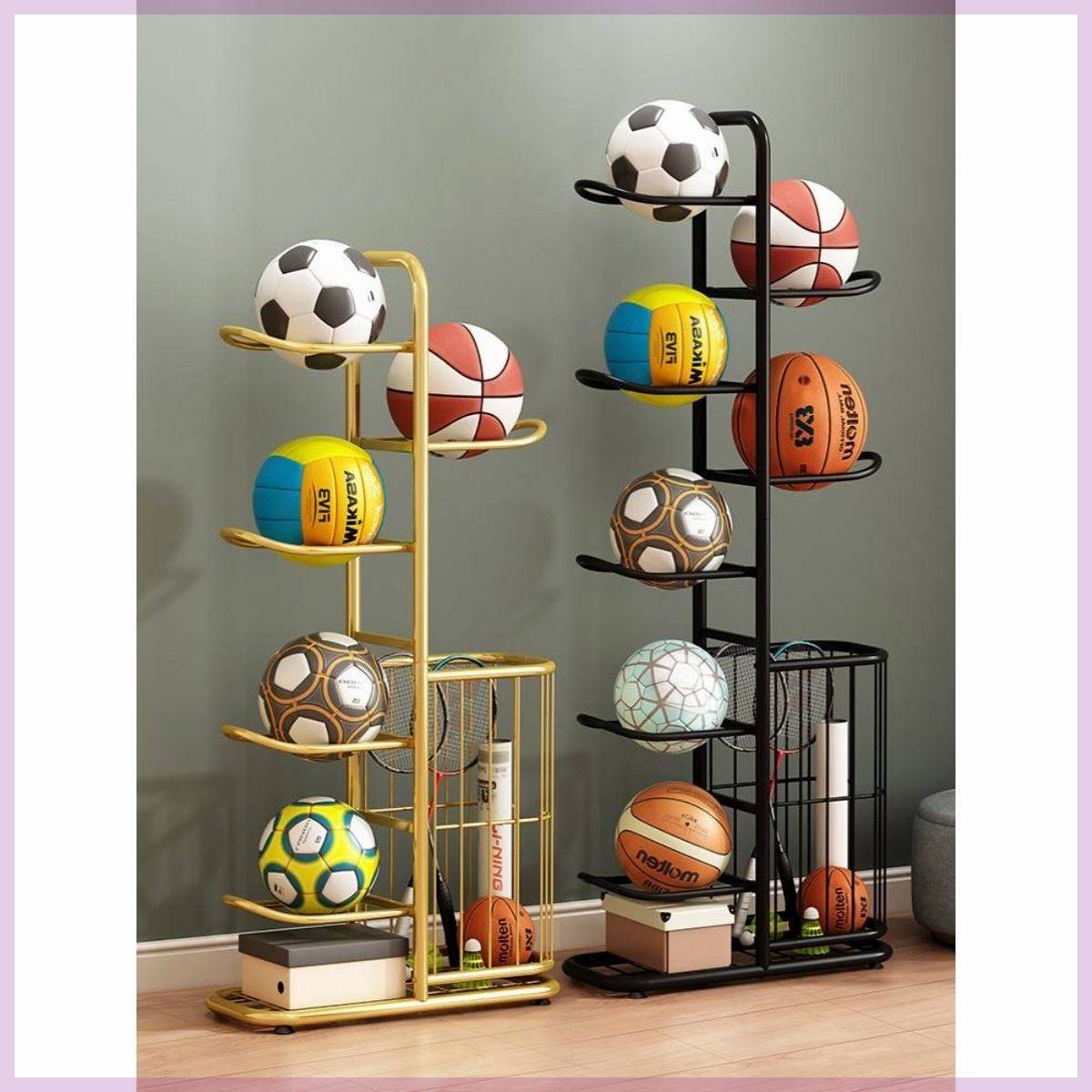 Basketball storage rack floor -to -ceiling multi -layer ball rack household indoor children's football volleyball shelf badminton storage basket