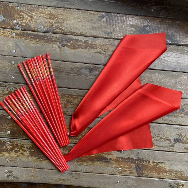 Children's style-chopsticks length 24cm [2 pairs of 20 roots+red silk 35 cm]