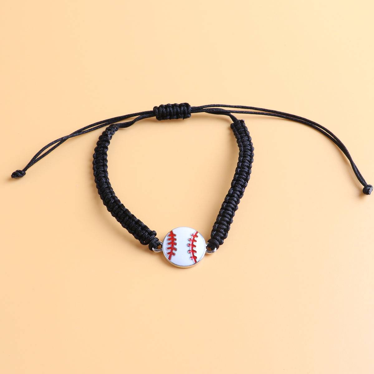 Baseball, black weaving flat bracelet