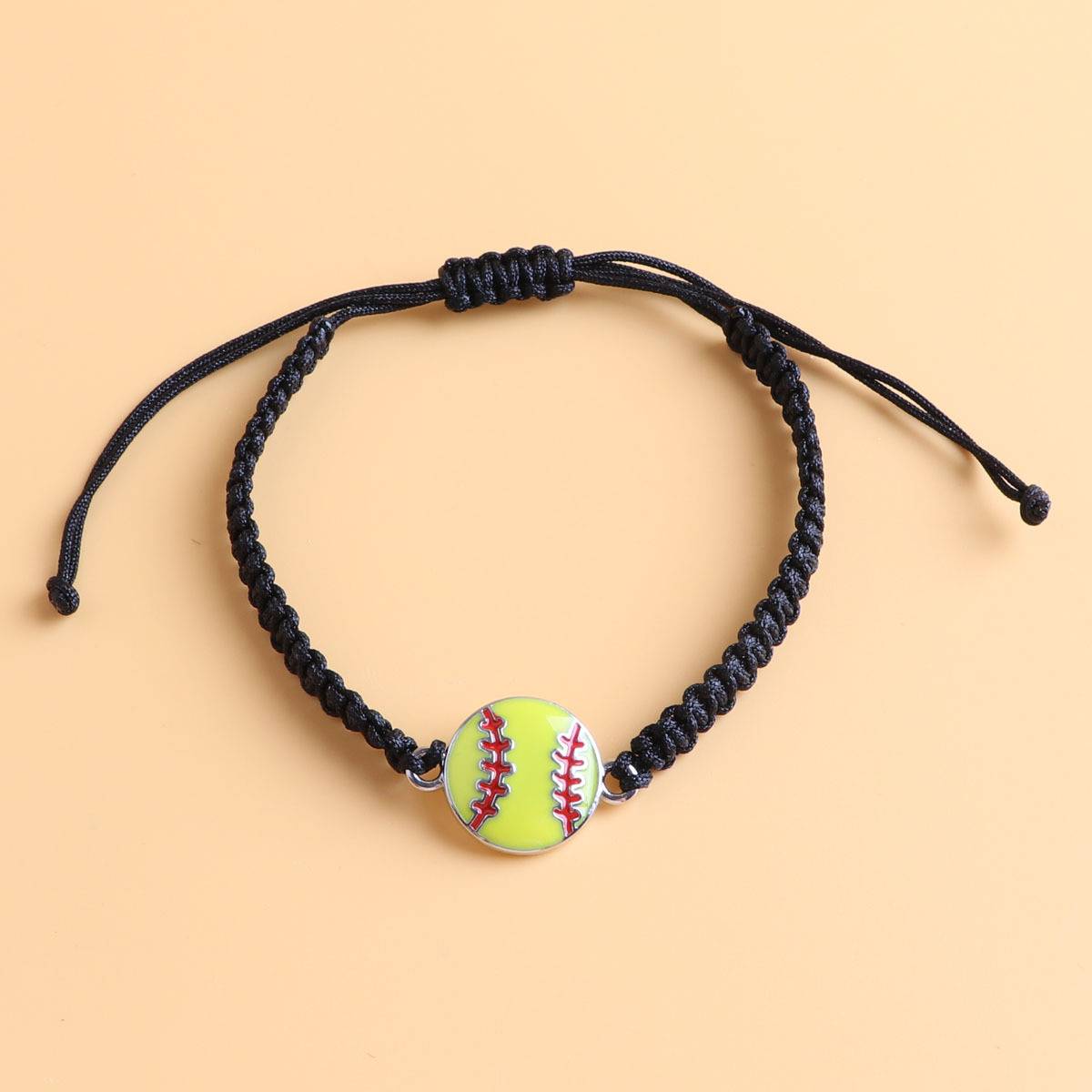 Yellow and Red Flood Ball, black weaving flat bracelet