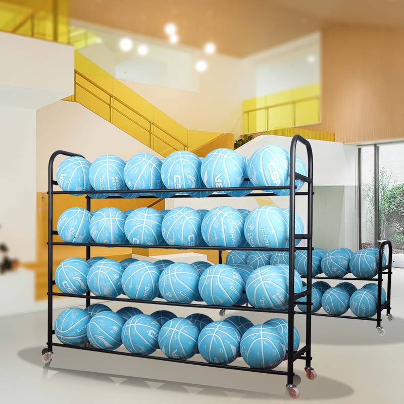 Kindergarten stainless steel basketball storage rack football mobile cartoon double -row display rack volleyball storage basket