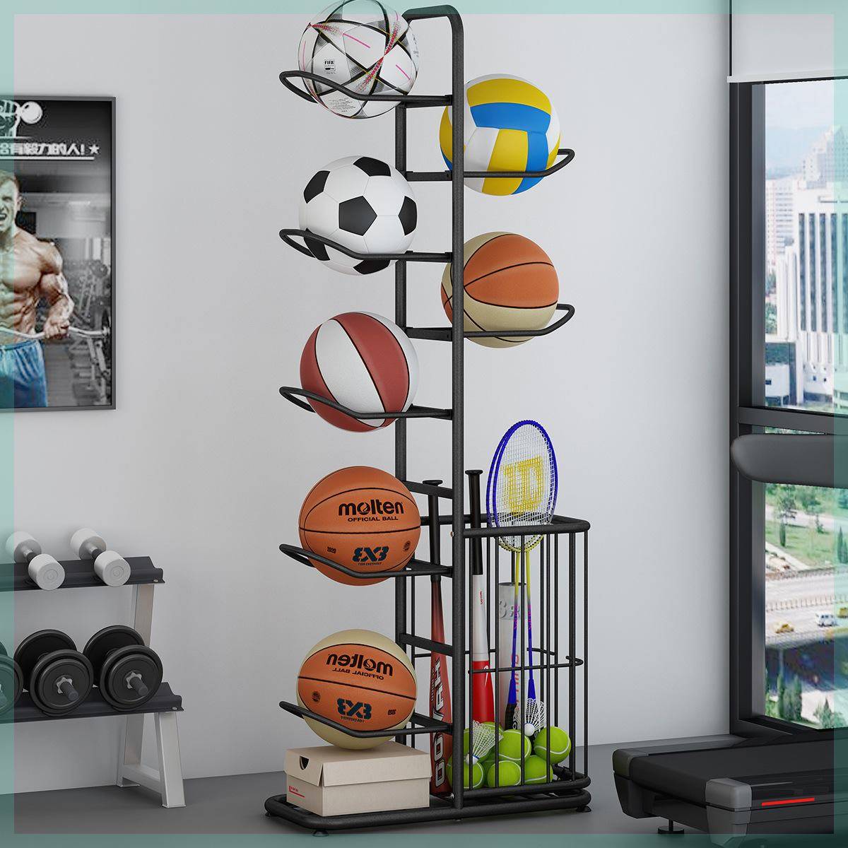 Children's ball storage rack household room basketball football volleyball placing shelves, toys, badminton storage baskets