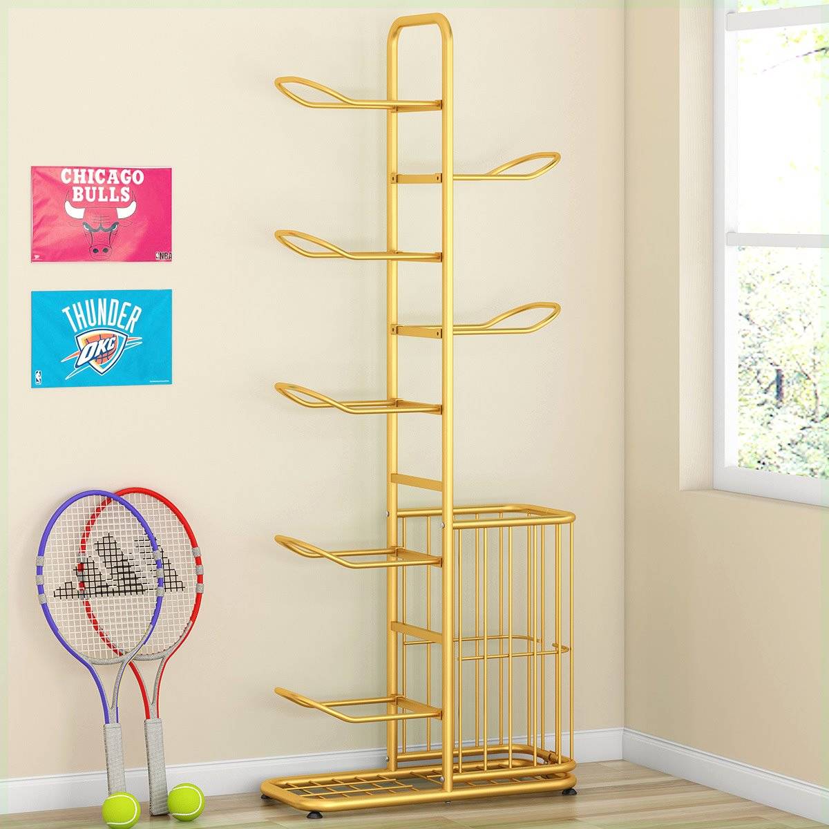 Children's ball storage rack household room basketball football volleyball placing shelves, toys, badminton storage baskets