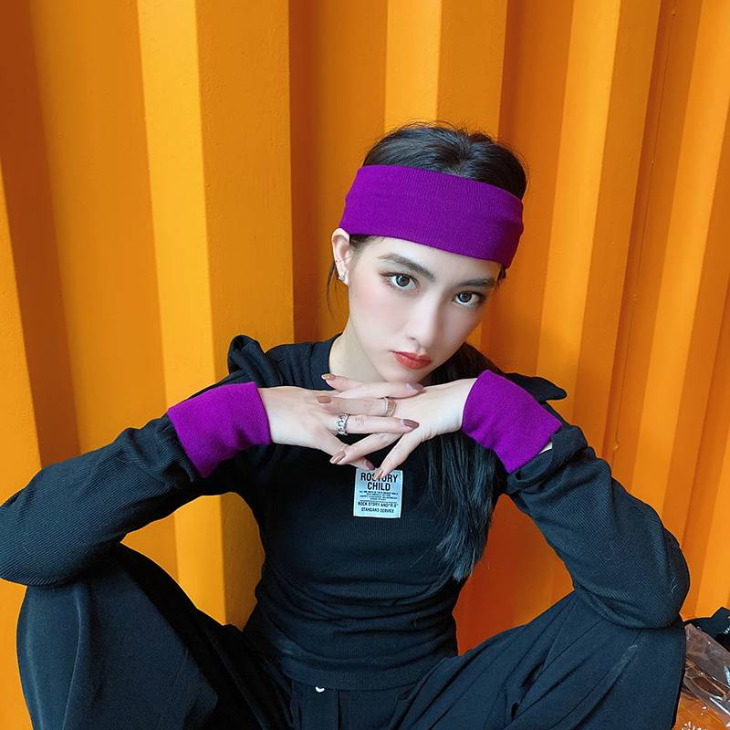 Pure -colored woolen wrist guard Korean version of hip -up fitness sports meeting. La cheerleading team performance children adult sweat sweat knitted protective gear