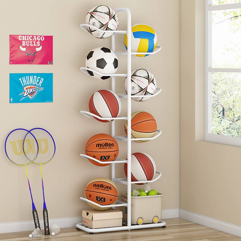 Basketball storage rack floor -to -ceiling multi -layer ball rack household room children's football volleyball shelf badminton storage basket