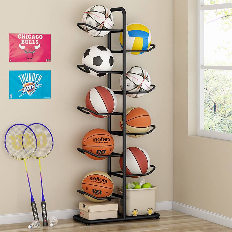 Basketball storage rack floor -to -ceiling multi -layer ball rack household room children's football volleyball shelf badminton storage basket