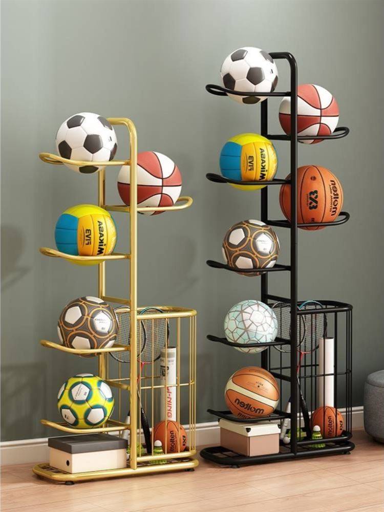 Basketball storage rack floor -to -ceiling multi -layer ball rack household indoor children's football volleyball shelf badminton storage basket