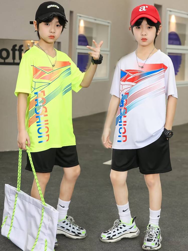 Children's badminton clothing set boys volleyball jewels Girls' student fast dry summer short -sleeved rope skipping table tennis tennis uniform
