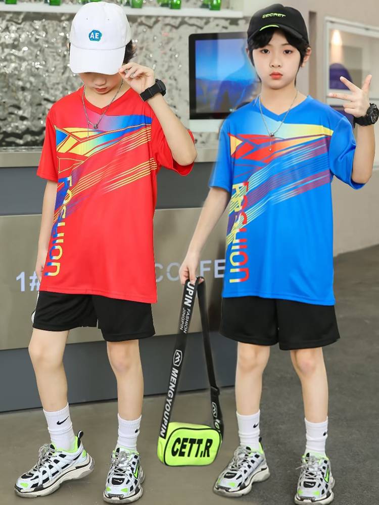 Children's badminton clothing set boys volleyball jewels Girls' student fast dry summer short -sleeved rope skipping table tennis tennis uniform