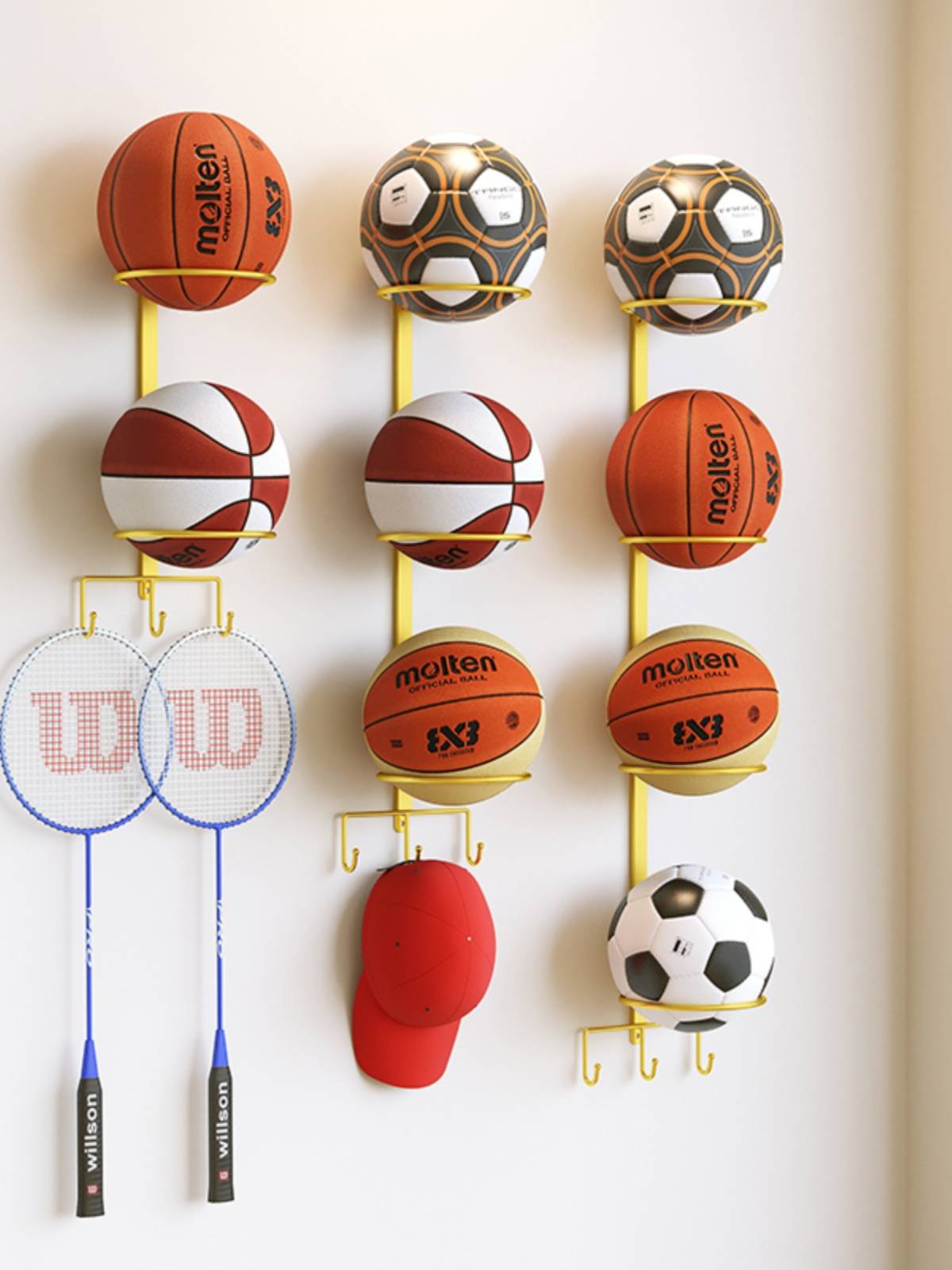Donating basketball storage shelf home wall -mounted wall hanging walls on the feathers football rican racket stent stent sorting the shelf