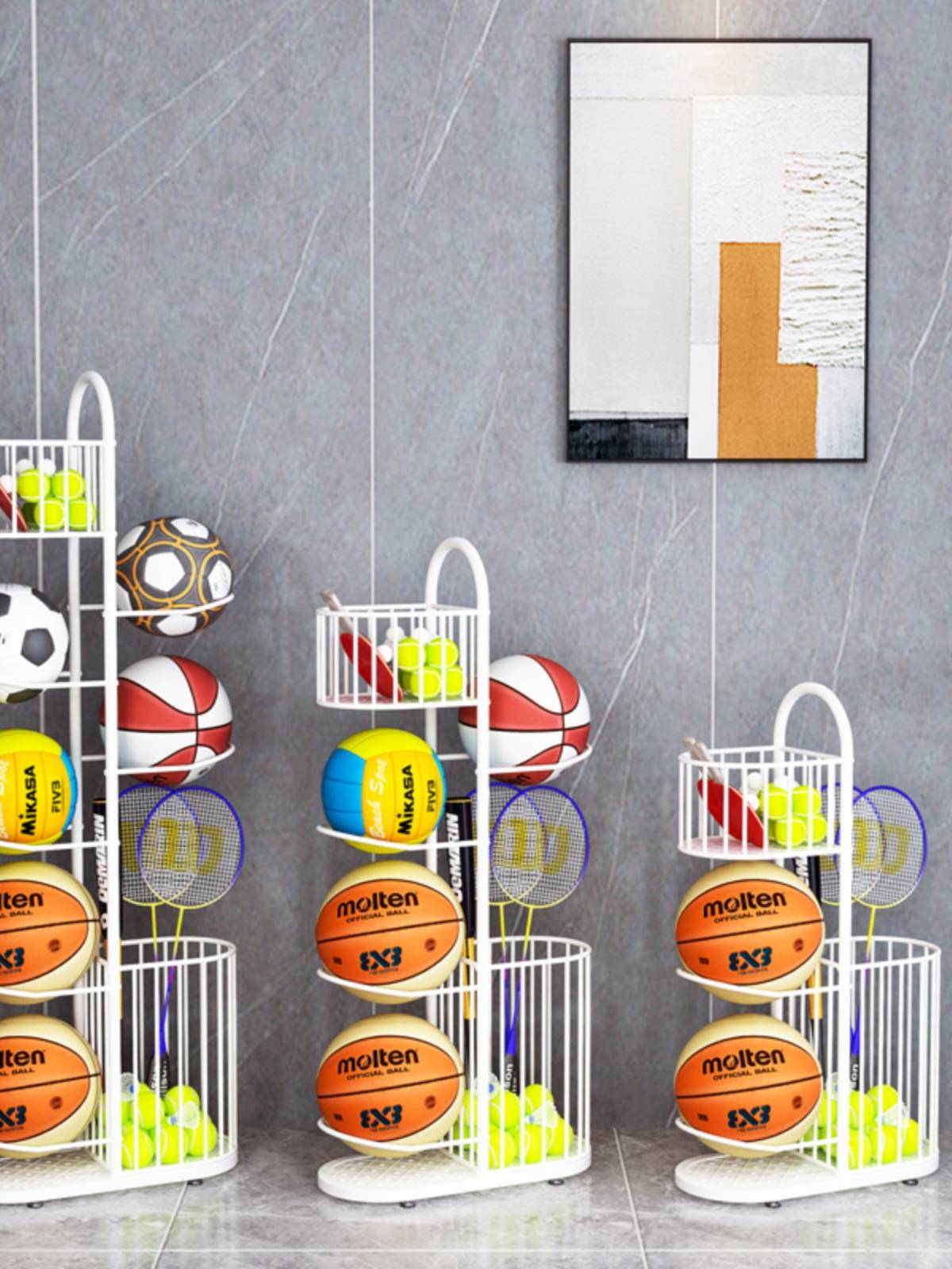 Basketball storage household room volleyball badminton racket children's basketball basket fitness equipment multi -layer set shelf