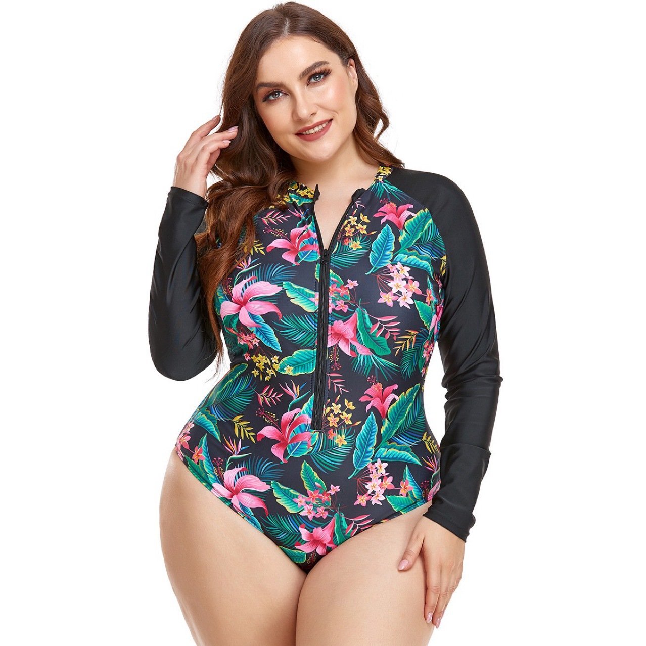 2022, new U.S.-sized, long-sleeved lady swimsuit, round-collar-laced graft
