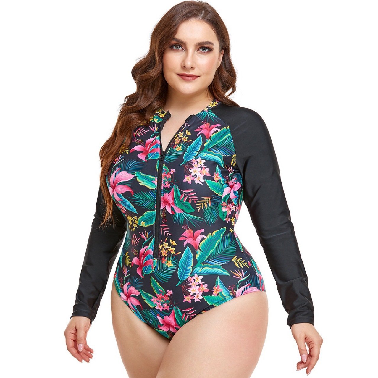 2022, new U.S.-sized, long-sleeved lady swimsuit, round-collar-laced graft