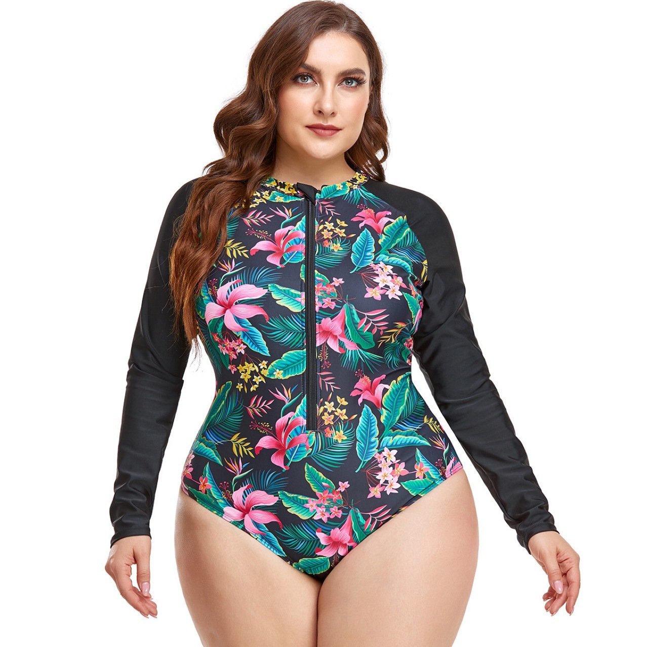 2022, new U.S.-sized, long-sleeved lady swimsuit, round-collar-laced graft