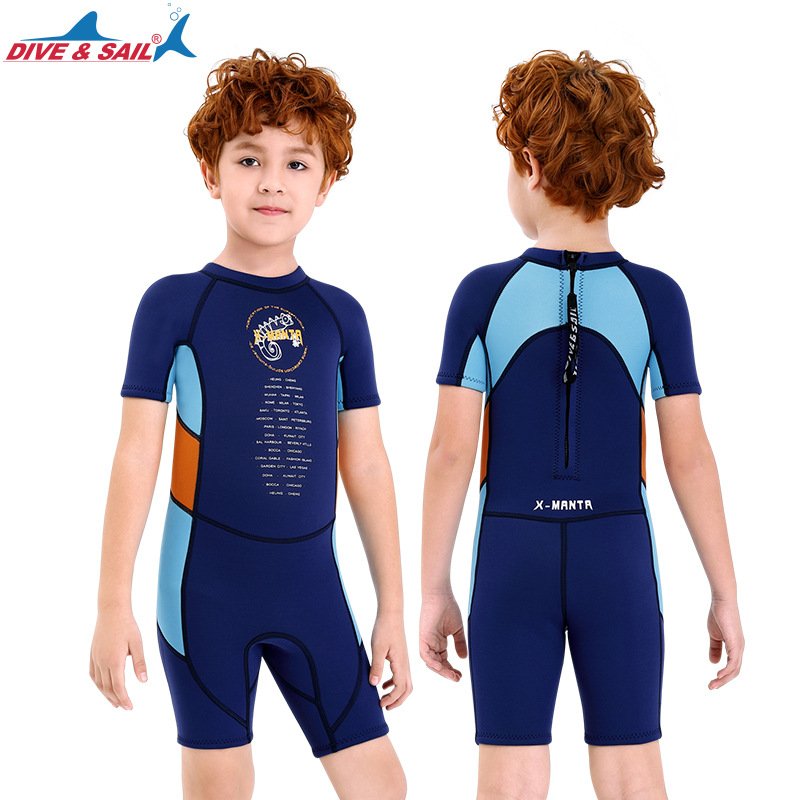 NEW 2.5MM DIVING SUIT FOR CHILDREN IN SWIMSUITS, BOYS AND GIRLS WITH SHORT-SLEEVED SHORT SLEEVES TO KEEP THEM WARM AND SURF-PROOF