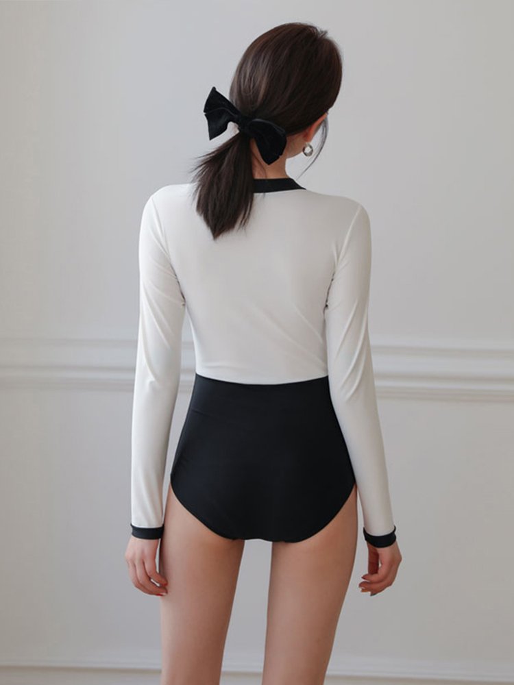 Long-sleeve divulge entanglement, thin-skinned submersible, motor-swipe, tri-swipe, and conservative sports spring swimsuit