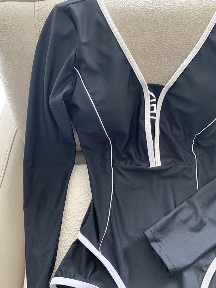 2024 new bathing suit, a stylish spa, a long-sleeved, black swimsuit