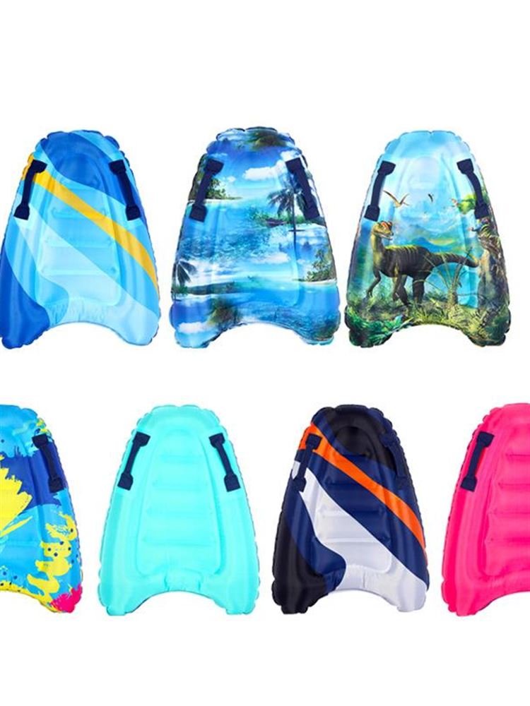 Children's surfboards are inflated by the sea, and they're swam and skating