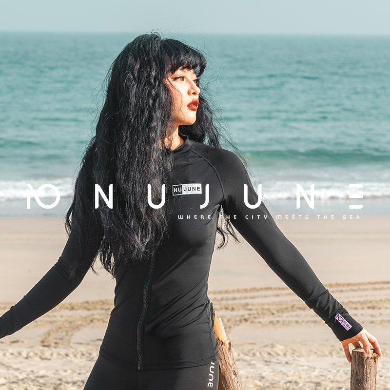 Ms. Nu June's Swimming suit, long-sleeved, black-chained surf-scrambling suit, protected two large sets