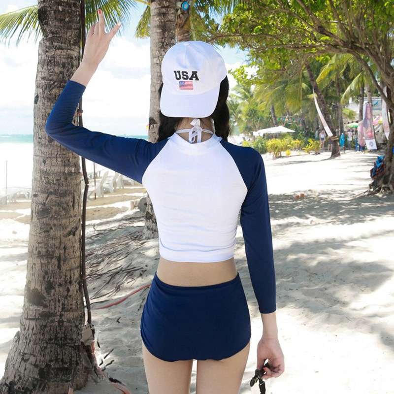 The new 2020 bathing suit, the Korean Conservative Partition Covers two sets of swimsuits, long-sleeved surfing suit, hot spring bathing suit