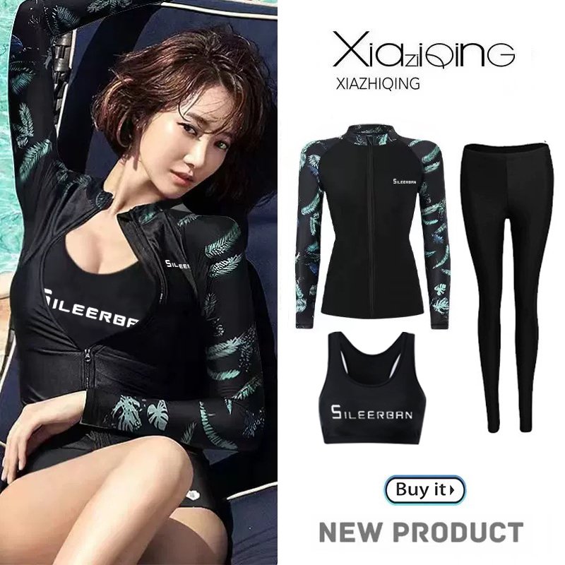 The sunscreen bathing suit girl, a skinny scrawl diver, a long-sleeved sweatsuit, a spa bathing suit