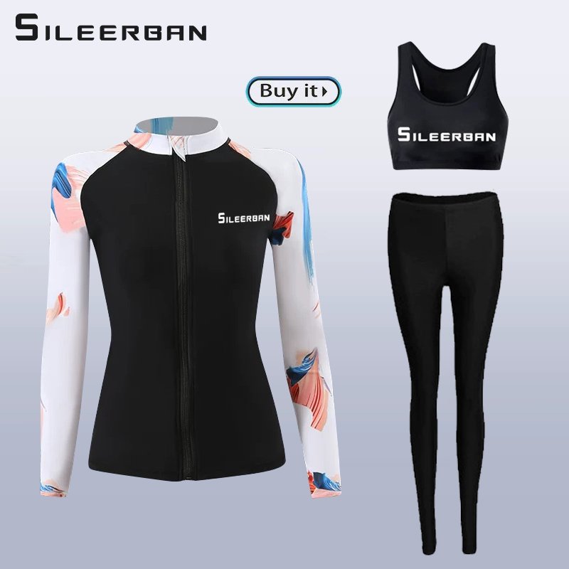 The sunscreen bathing suit girl, a skinny scrawl diver, a long-sleeved sweatsuit, a spa bathing suit